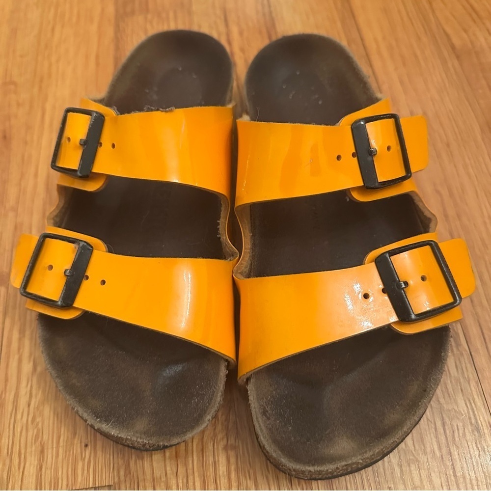 Birkenstock Arizona Patent Marygold Birko Flor Patent Nar Size 36